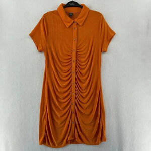 Wild Fable Dress Women's Sz XL Orange Button-Up Dress Collared Bodycon Ruched